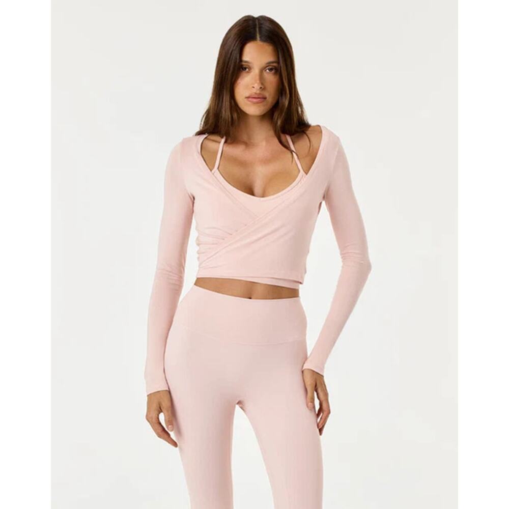 CSB Ballet Long Sleeve V-Neck Cropped Wrap Top Blush Women's Size Large NWT